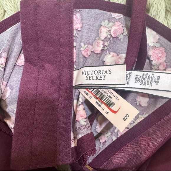 NWT Victoria’s Secret Dream Angels Burgundy Floral Lace Up Corset Bra Top Sz 32C - Picture 6 of 11